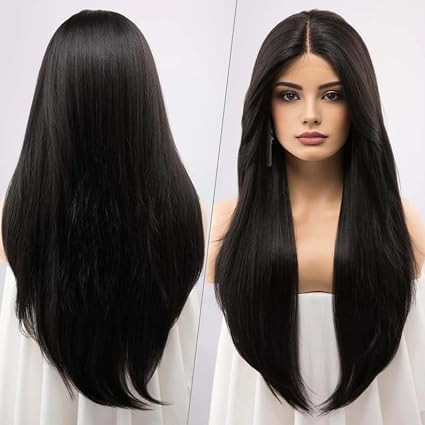 24 Inch Long Straight Synthetic Hair Wig for Women – Natural Looking Full Head Wig | Soft, Silky & Heat Resistant Fiber | Lightweight Daily Wear Wig for Parties, Cosplay & Festivals | Includes Free Wig Cap