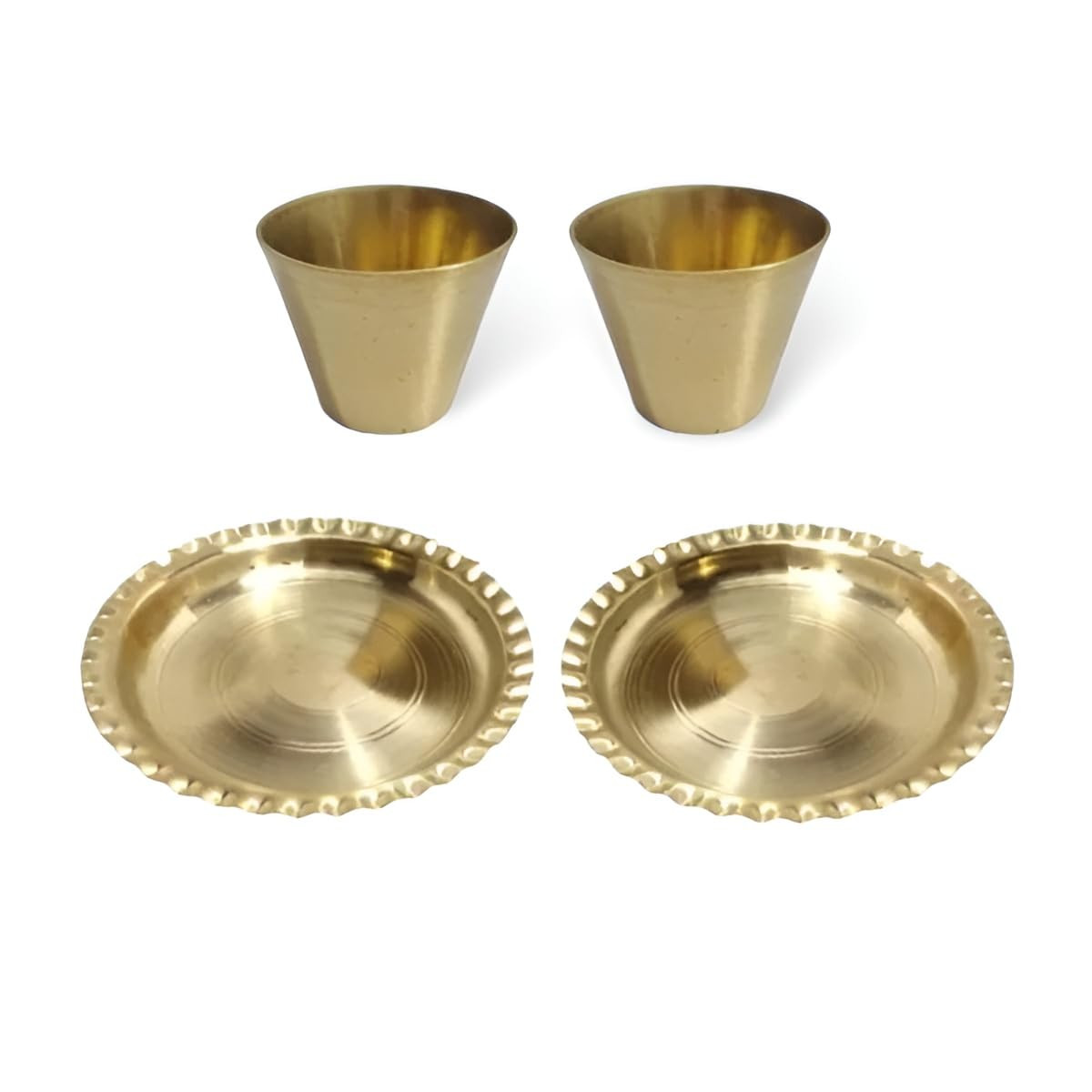 Pure Brass Pooja Plates & Glass Set| Decorative Puja Thali and Glass Set for Serve Bhog/Prasad to God|Sets Include 2 Plates and 2 Glassess|Puja Articles|Pooja Items