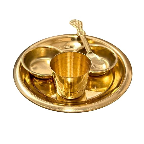 Brass Laddu Gopal Bhog Thali Set 5 Pieces Brass Puja Thali Set | Durable & Traditional Indian Pooja .