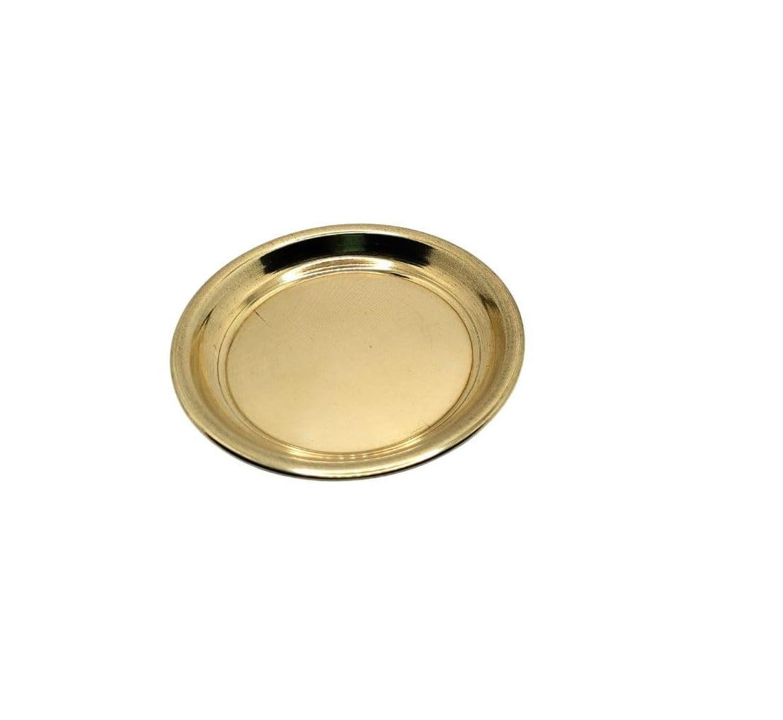 Traditional Design Handmade Pooja Diya Plate/Pital Thali for Puja harathi Aarti thali Ceremony Articles Small Bhog/Prasad Prasadam Prashad Thali Brass Size 8.5 cm Set of 1 Pcs.