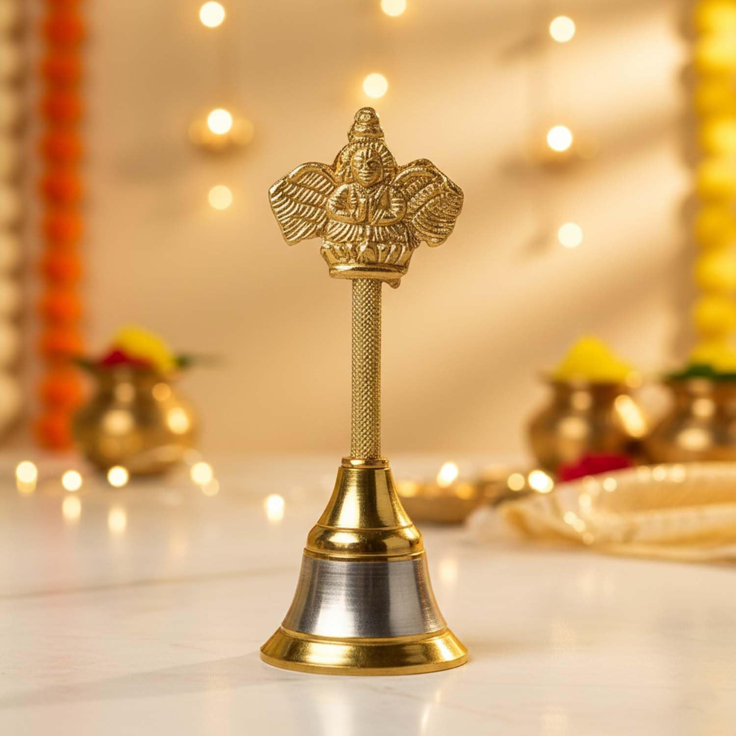 Brass Garuda Puja Bell | Pooja Ghanti/Ghanta for Home and Temple | Prayer Bell | Pooja Mandir Bell (4 Inches)