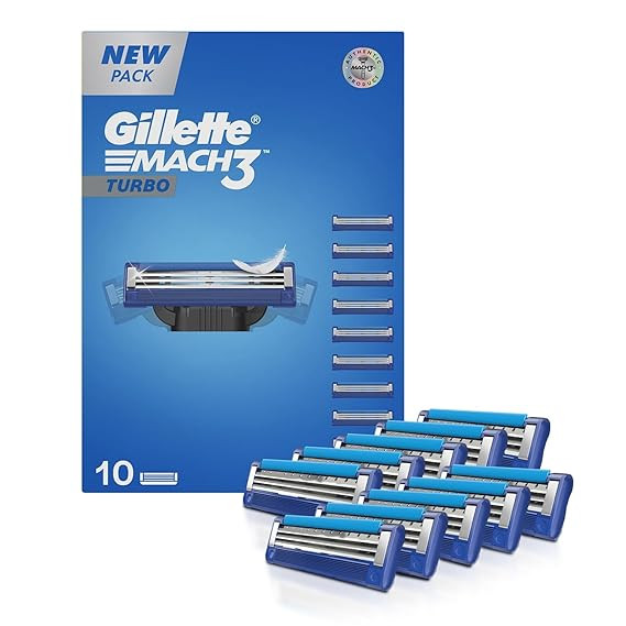 Gillette Mach3 Turbo, Pro Shaving Blades For Men | 10 Cartridges, Super Value Pack | Enhanced Lubrication | 10 Cartridges Last Up-To 150 Shaves | Your Most Comfortable Shave