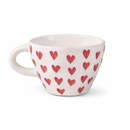 Heart Print Valentine Ceramic Coffee Mug | Cute Red Heart Tea Cups for Coffee,Milk & Espresso | Modern Handpainted Microwave Safe Mug for Home Kitchen Cafe Gift (1pc)