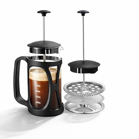 Press Coffee Maker 600 ml | Heat Resistant Borosilicate Glass Carafe | 18/8 Stainless Steel 4 -Level Strainer System| Brew in 3 Mins |1 Year Warranty