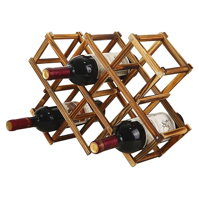 Foldable Wooden Wine Shelf/Wine Display Rack Organizer/Wine Bottle Holder, 45 X 31 X 12cm, Capacity 10 Bottle (Carbonized Color,no Oil Paint)