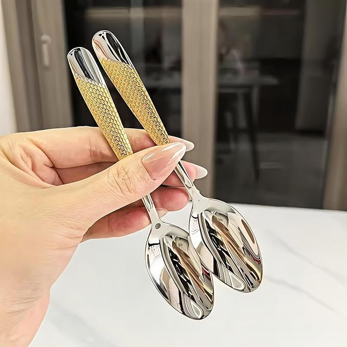 Premium Stainless Steel Table Spoons Set of 1 – Heavy Gauge Food Grade Dinner Spoons with Mirror Finish – Rust Proof Cutlery Set for Home, Kitchen & Restaurant (Silver & Gold)
