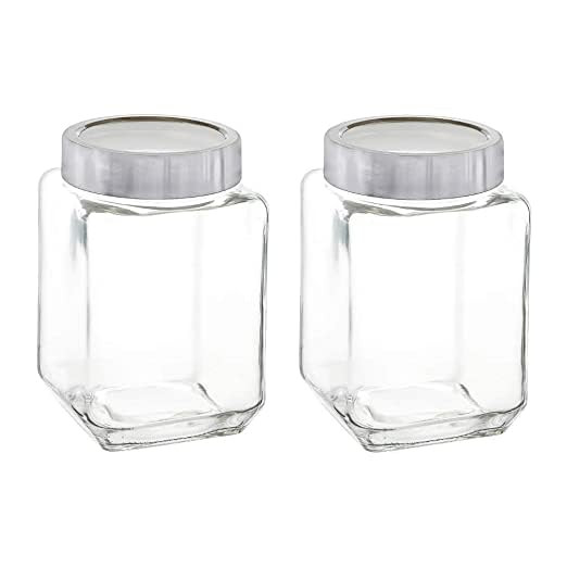 Piramal Glass Cubical Square Transparent Glass Jar with Lid I 1800ml, Set of 4 & Containers for Kitchen Pantry, Snacks, Masala, Jams, Pickles, Cookies, Dry Fruits, Coffee Beans Storage with Lid