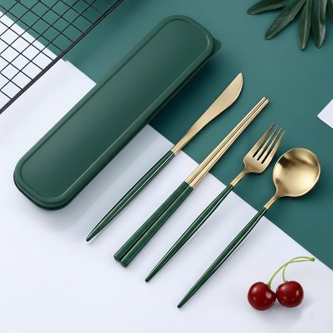 Premium Stainless Steel Travelling 5pc Cutlery Set Incluiding Cutlery Spoon Box (1 Set)