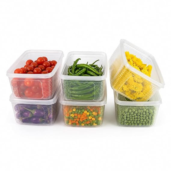 Fridge Storage Containers Set of 6 with Lids | BPA Free Stackable Refrigerator Organizer Boxes | Clear Food Storage Containers for Fruits, Vegetables, Snacks & Pantry | Kitchen Organizer Boxes
