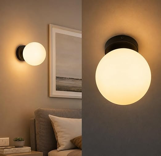 Wall and Ceiling Mounted Globe Lights, Black Finish, 2 Installation Modes for Living Room Modern/Wall Lamps for Bedroom/for Living Room/Wall Lights for Home Decoration