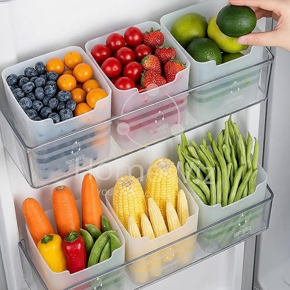 Fridge Storage Containers 850ml x6 | Storage Container Set | Fridge Organiser Storage Boxes | Food Grade BPA-Free Plastic Containers |Stackable, Transparent, for Fruits, Vegetables & Leftovers