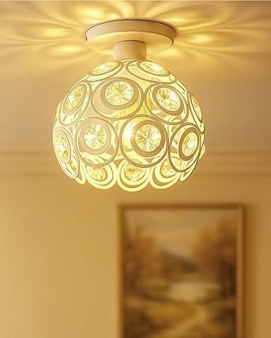 Crystal Flush Mount Ceiling Light | Decorative Ceiling Lamp for Hallway, Bedroom, Living Room, Warm Light Home Decor Fixture, Light Fixture Ceiling Flush Mount (Dual Ring Black)