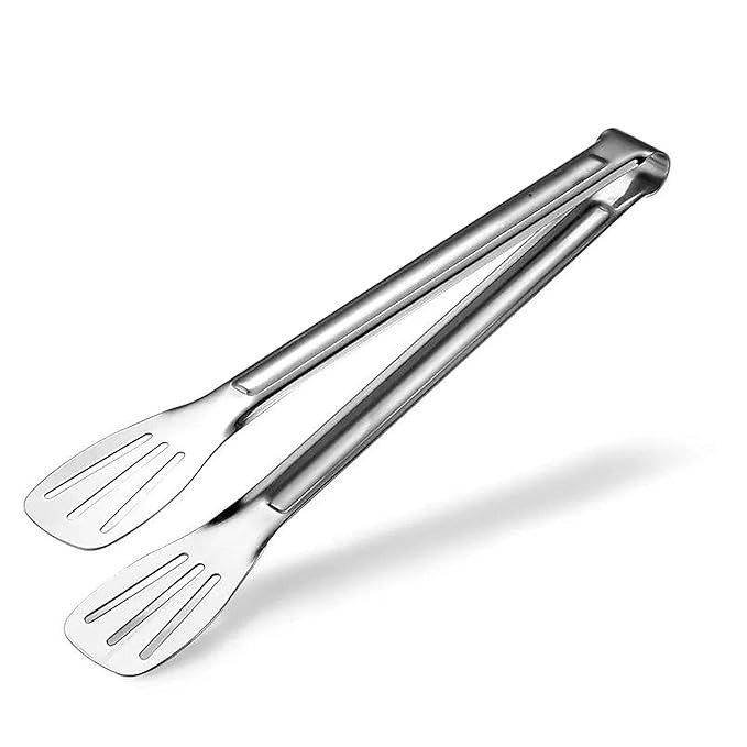 Stainless Steel Kitchen Food Tongs for Cooking, Frying, Grilling, Barbecue, Serving Salads with Vinyl Coated Handle for Easy Grip, 11 Inch (1)