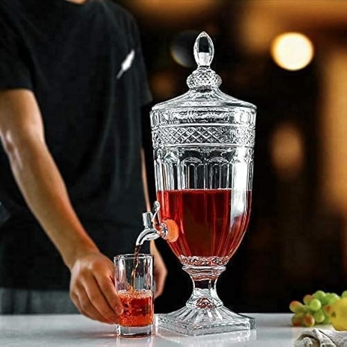 2 Litre Glass Water Dispenser with Tap - Glass Juice Dispenser - Water Pitcher for Detox Water - Mason Jar - Beverage Dispenser - Drink Dispenser for Home, Kitchen & Restaurant