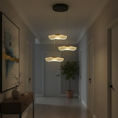 Lamp master 3 Crystal Wave Pendant Light | Modern Acrylic Chandelier with Antique Gold Finish | Elegant Wave Design Hanging Light for Living Room, Bedroom, Dining Room, Restaurants Ceiling Lamp