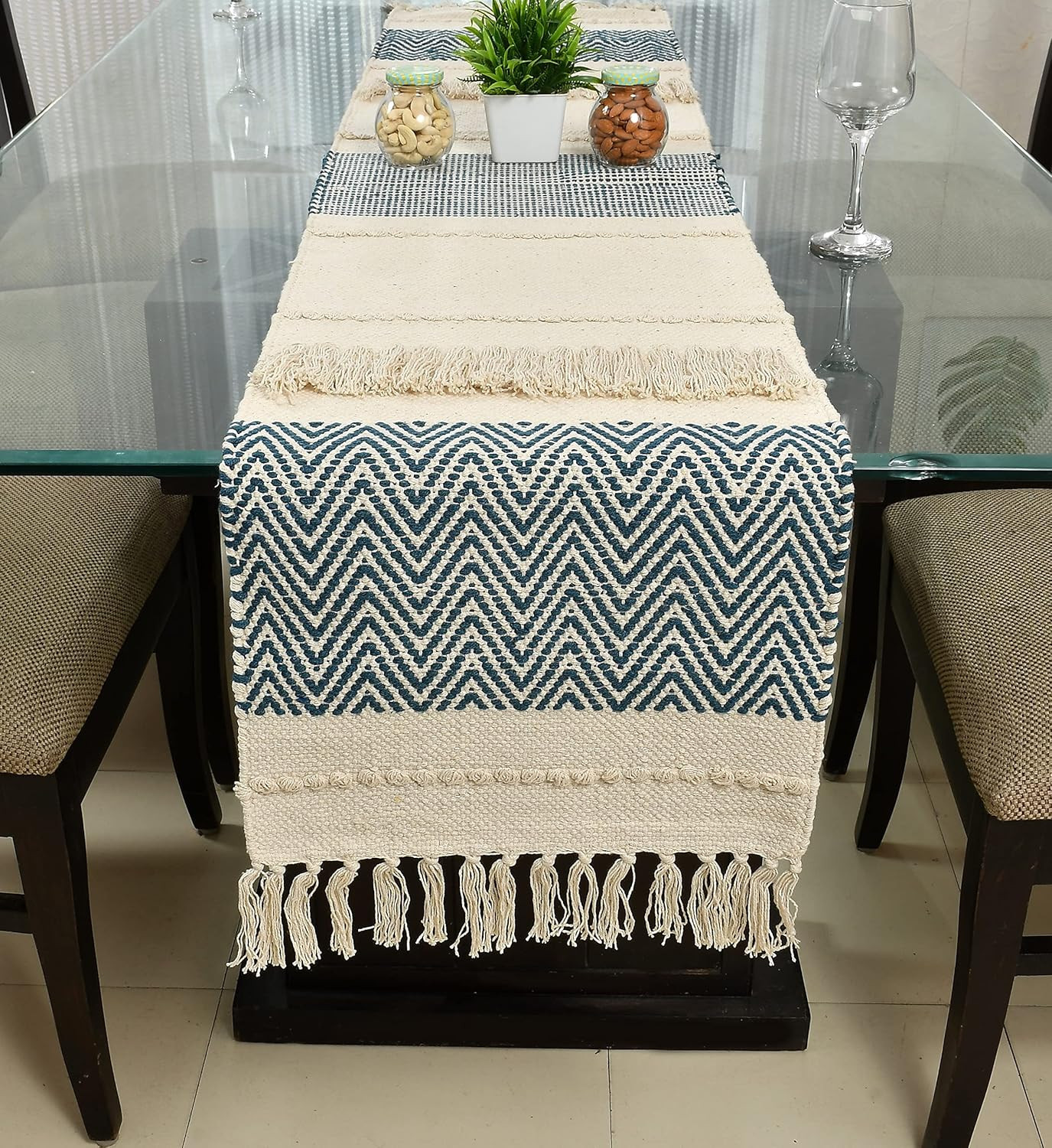 Am International Cotton Table Runner The Style Of Our Table Linen And Dining Rooms And Eating Areas 4-6 Seater Table Runner 14 X 72 Inch Pack Of 1 Pcs(Blue White), X-Small