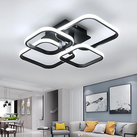 Chandelier Lights for Ceiling, LED Ceiling Light with Remote Control, White Acrylic Modern 3-Color Fancy Ceiling Light Flush Mount for Living Room, Bedroom, 58x45x12cm (Black)