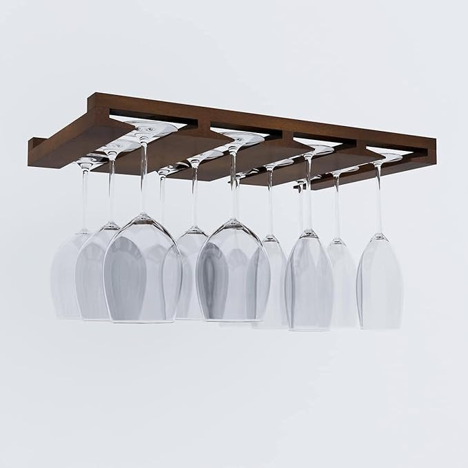 Decor Stemware Glass Rack Makes Dull Kitchens or Bar Perfectly Fits 6-12 Glasses Under Cabinet with Included Screws Great Hanging Bar Glass Rack (Mahogany)