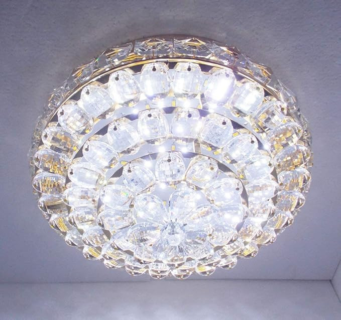 Crystalline K9 Crystal Flush Mount Ceiling Light Fixture with 3 Color LED Lights Modern Chandelier for Bedroom, Dining Room, Living Room