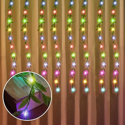 Leaf Curtain String Light – 180 LED Multicolor Fairy Lights with 8 Modes | Artificial Leaf Vine for Diwali, Ganesh Puja, Navratri, Christmas & Party Decor (10x3 Ft) (1, Multicolor)