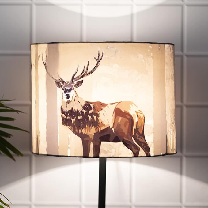 International Antelope Lamp Shade Cylinder Shape Lampshade for Table Lamp & Floor Lamp 12 inch Printed Silk Fabric Light Shade for Living Room, Bedroom & Study Room