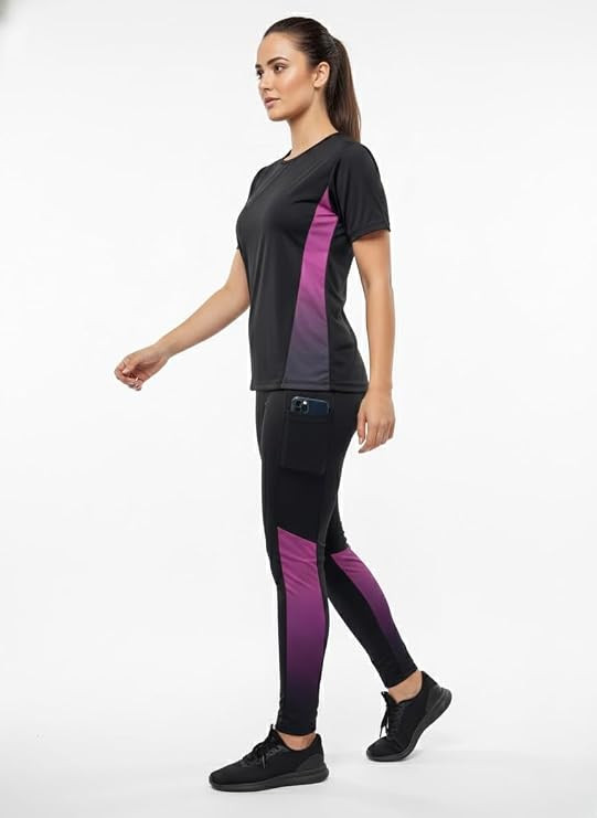 Women Printed Tracksuit | Polyester Blend and fitted | Regular Fit Lounge Wear Set | Half sleeve Top and Elastic Waist Pants | Casual Daily Wear Outfit for Gym Travel Home Wear