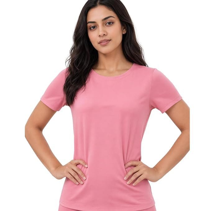 Women's Solid Round Neck Active T-Shirt | Quick Dry Stretch Sports Tee | Half Sleeve Gym, Yoga, Running & Casual Wear