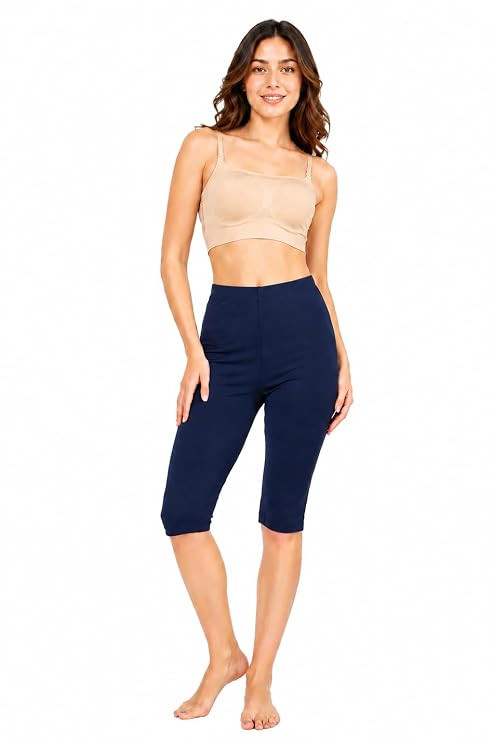Women’s Cotton Knee Length Cycling Shorts | Stretchable Breathable Biker Gym Yoga Workout Shorts | Mid Waist Athletic Fit
