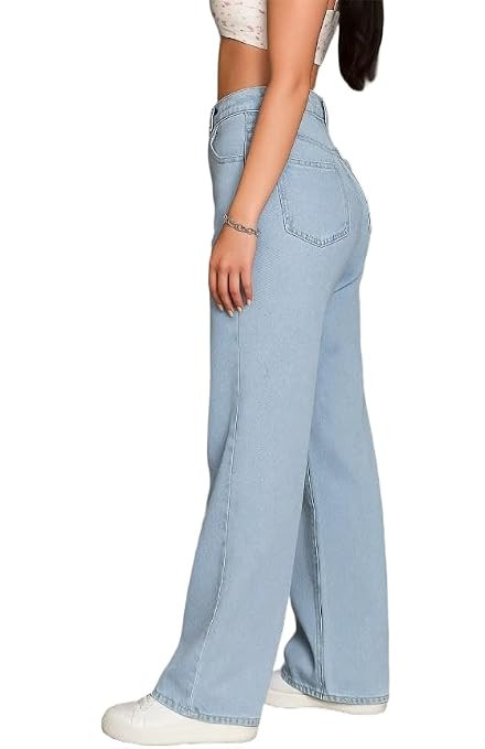 Women’s Kashianxstyle loose fit wide leg denim jeans with mid‑high rise waist. Relaxed straight leg, full‑length design, and ultra‑soft comfort for everyday casual wear. Stylish baggy denim pants perfect for western outfits.