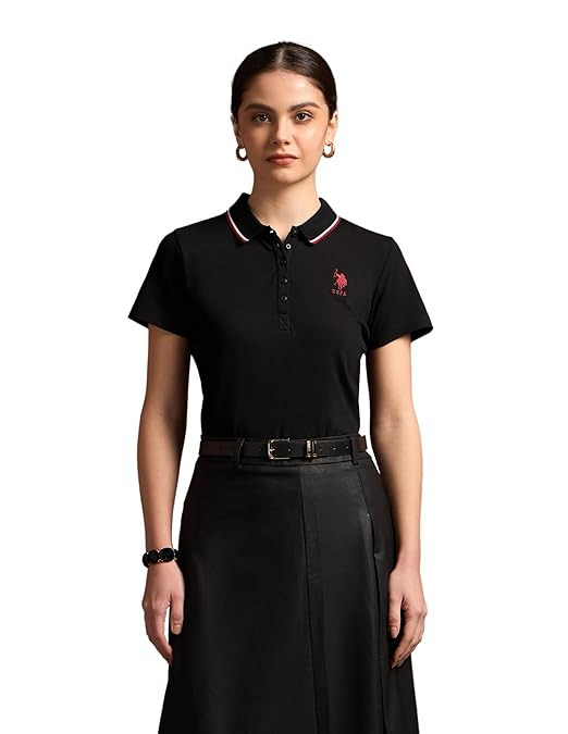 U.S. Polo ASSN. Women Cotton Solid Regular Fit Polo Shirt