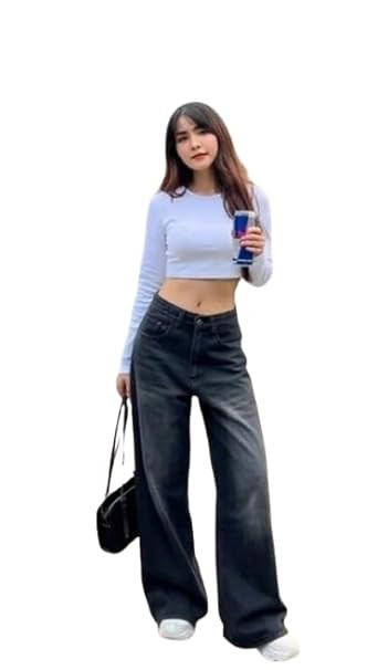 Women's High Waist Baggy Wide Leg Jeans for Women - Loose Fit Washed Black Denim Pants with Straight Palazzo Style, Relaxed Streetwear Korean Trousers