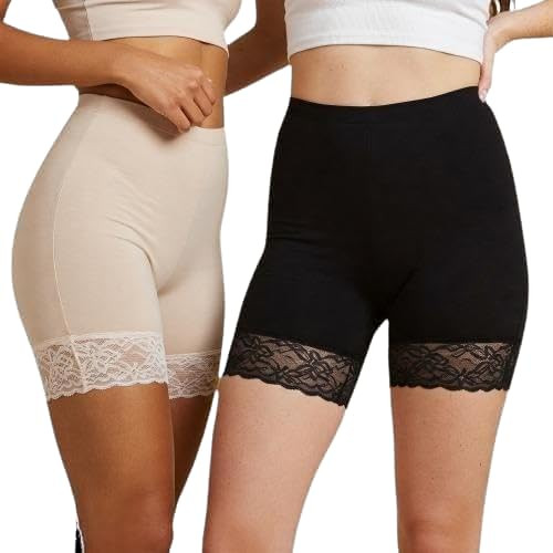 Women Cotton Blend Stretchable Skinny Shorts - Soft 4-Way Stretch Safety - Comfortable Inner for Skirts, Dresses & Kurtis - Breathable Anti-Chafing Fabric