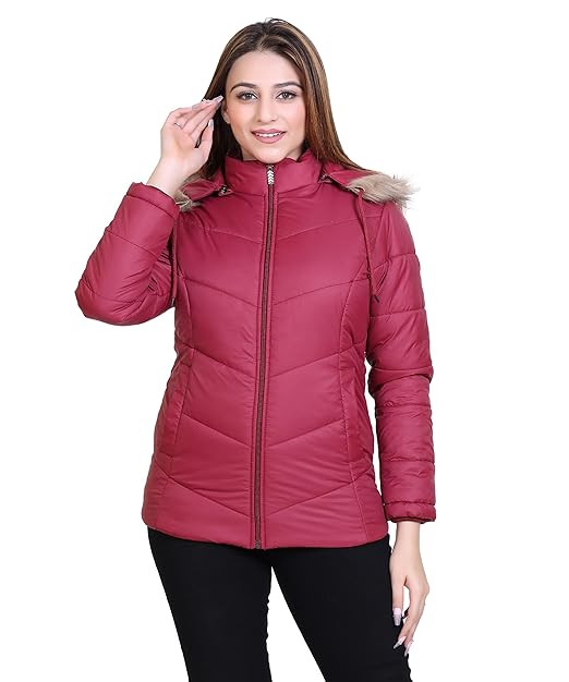 Brazo Women's Winter Puffer Jacket with Detachable Fur Hood, Quilted Jacket, Multiple Colors, Full Zip Closure, Side Pockets, Regular Fit