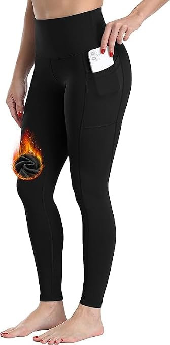 Women's Fleece Lined Leggings with Pockets | Winter Warm High Waist Active Wear Yoga Pants