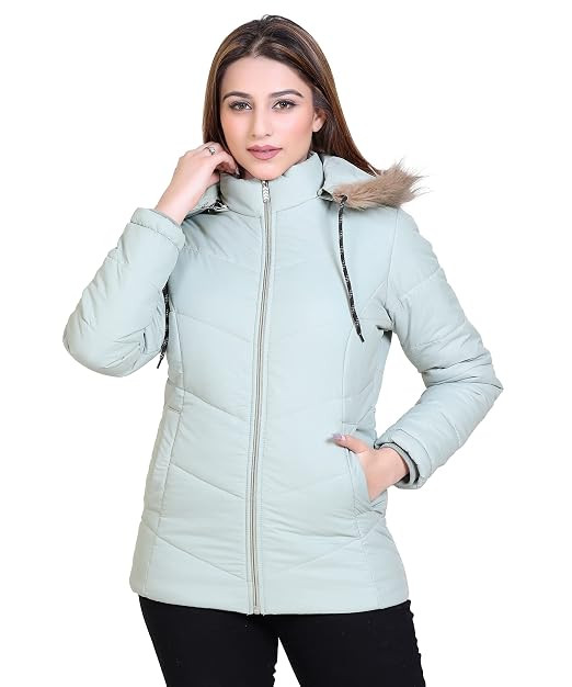 Brazo Women's Winter Puffer Jacket with Detachable Fur Hood, Quilted Jacket, Multiple Colors, Full Zip Closure, Side Pockets, Regular Fit
