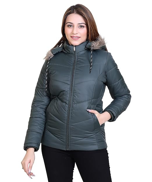 Brazo Women's Winter Puffer Jacket with Detachable Fur Hood, Quilted Jacket, Multiple Colors, Full Zip Closure, Side Pockets, Regular Fit