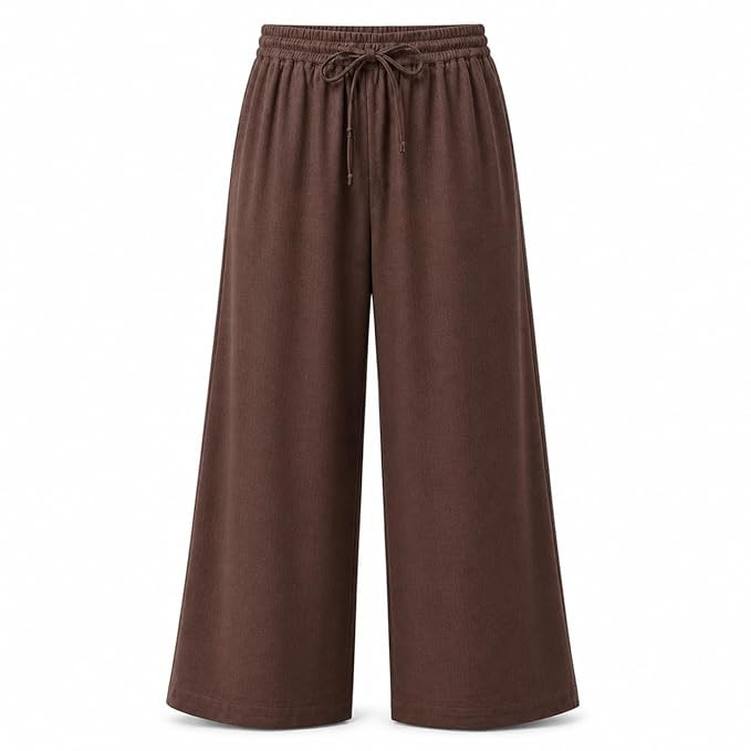 Women Linen Wide Leg Pants High Waist Drawstring Elastic Waist Trousers Breathable Lightweight Summer Palazzo Pants Casual Travel Lounge Wear with Pockets