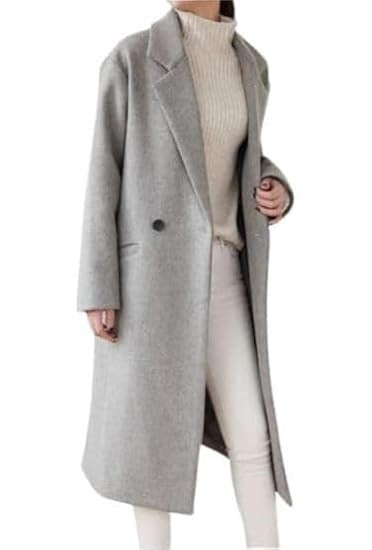 Women’s Long Wool Coat Winter Stand Collar Single Breasted Woolen Jacket Elegant Warm Outerwear Comfortable Stylish Overcoat for Cold Weather – Grey, P