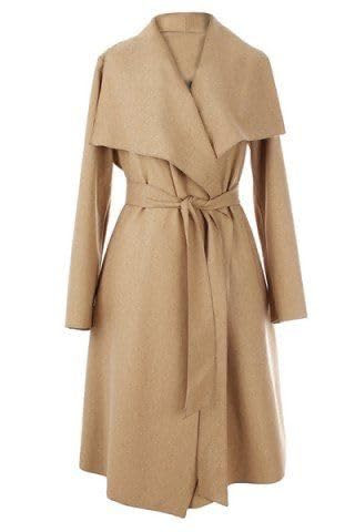 Women’s Long Wool Coat | Winter Stand Collar Single Breasted Woolen Jacket | Beige | P | Outerwear for Cold Weather
