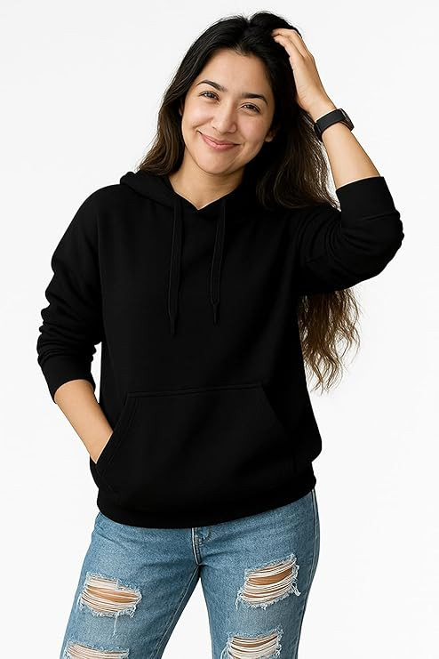 Women’s Black Fleece Hoodie Oversized Fit Soft Warm Winter Hooded Sweatshirt with Kangaroo Pocket