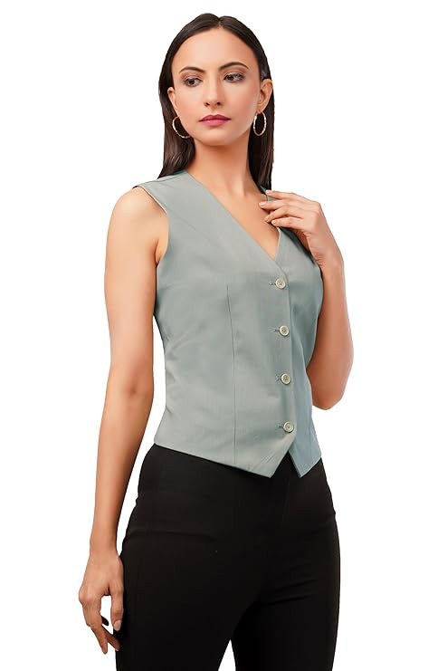 Women's Tailored Waistcoat | Sleeveless Formal Fully Lined Blazer | Premium Suiting Fabric | Stylish Fashion-Forward | V neck | Stylish 'Desk-to-Dinner' Office/Casual Wear