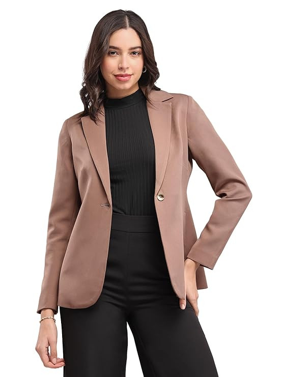Women's Blazer | Tailored Fit Single-Breasted Design with Notch Lapel & Welt Pockets | Smooth Woven Texture for Work & Business Casual Wear