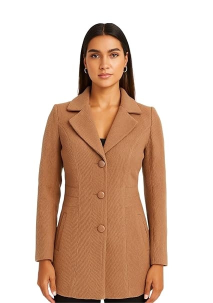 Women & Girls Winter Coat | Stylish Long Overcoat with Notch Lapel Collar & Front Button Closure | Warm, Comfortable Casual Wear Jacket