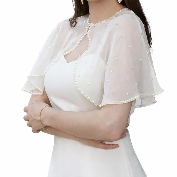 Women's Pearl Net Cape Shrug – Sheer Transparent Poncho for Gowns, Sarees & Bridesmaid Outfits | Wedding & Party Cover-Up