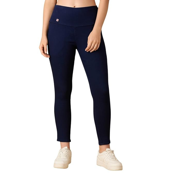Slim Fit Jeggings | Super Combed Denim Stretch Ankle-Length Pants with Wide Waistband | Comfortable, Breathable Denim Look Leggings for Casual, & Office Wear