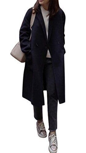 Women’s Long Wool Coat Winter Stand Collar Single Breasted Jacket P Black | Daily Outings Travel Work | Warm Woolen Long Outerwear Elegant Black Coat for Women