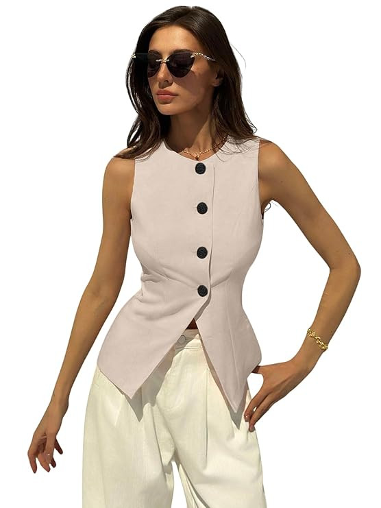 Brown Solid Modern Sleeveless Fitted Waist Slim Round Neck Blazer& Top for Women's & Girl's