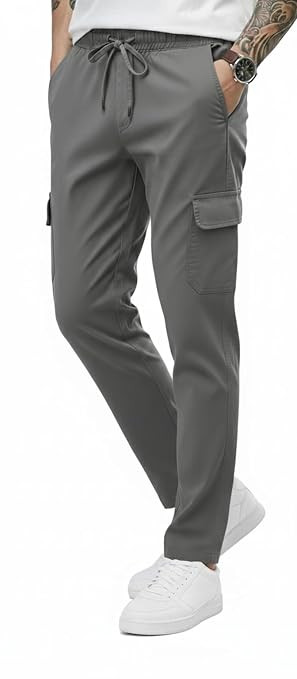 T.N.X Men's Cotton Cargo Pants|| Casual Trousers for Men || Comfortable Lower for Men || Breathable Pants with 5 Pockets & Drawstring Elastic Waistaband