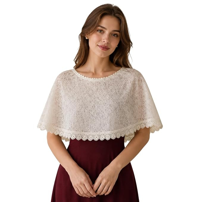 Lace Shrug for Women | Floral Cape Poncho Style Cover Up | Stylish Loose Knit Off Shoulder Shrug Top | Lightweight Beachwear Wrap for Dress, Party & Casual Wear