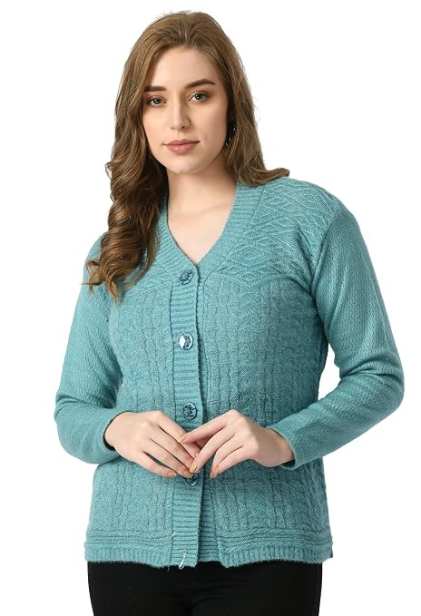 Women's Regular Fit V-Neck Full Sleeve Self Solid Winter wear Sweater Cardigans (Size XL/XXL)